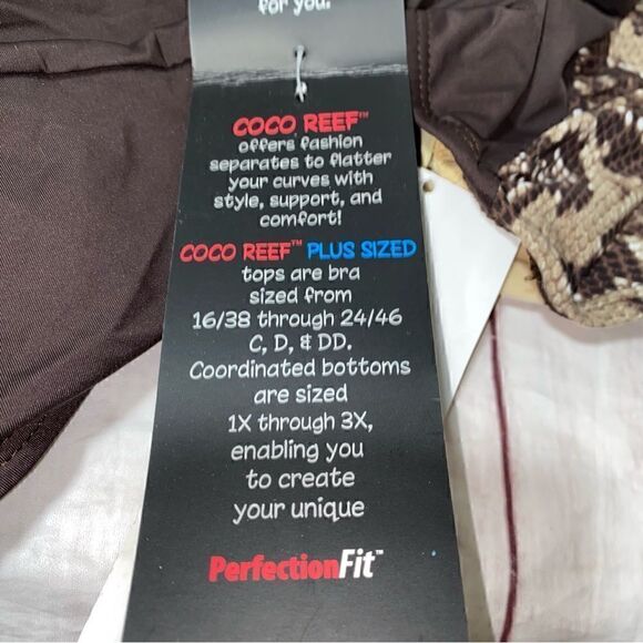 NEW! Coco Reef Plus 22W 44D Coffee Bean Brown Snake Print Twist Tankini Top - Picture 9 of 9